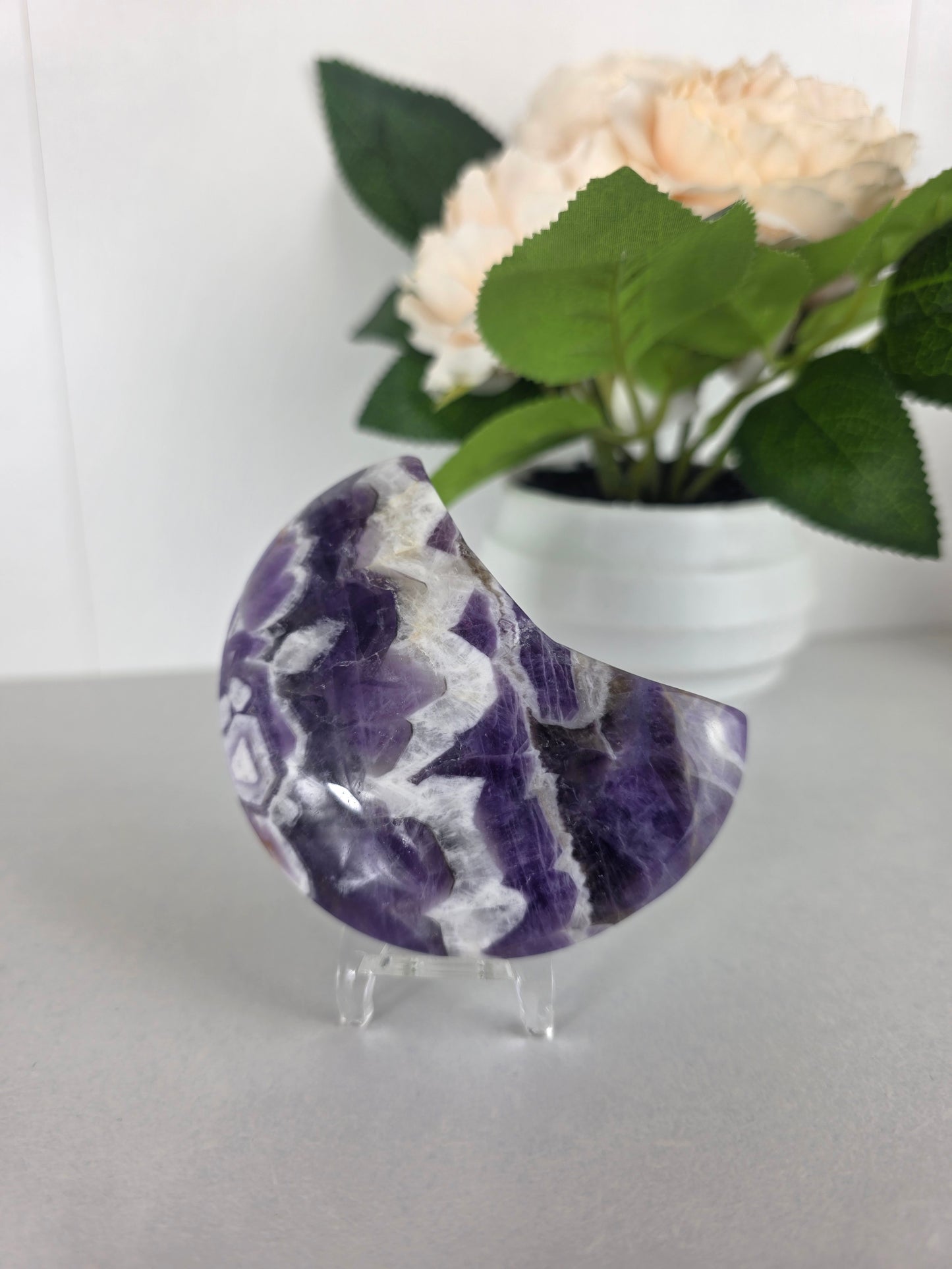 Chevron Amethyst moon carving