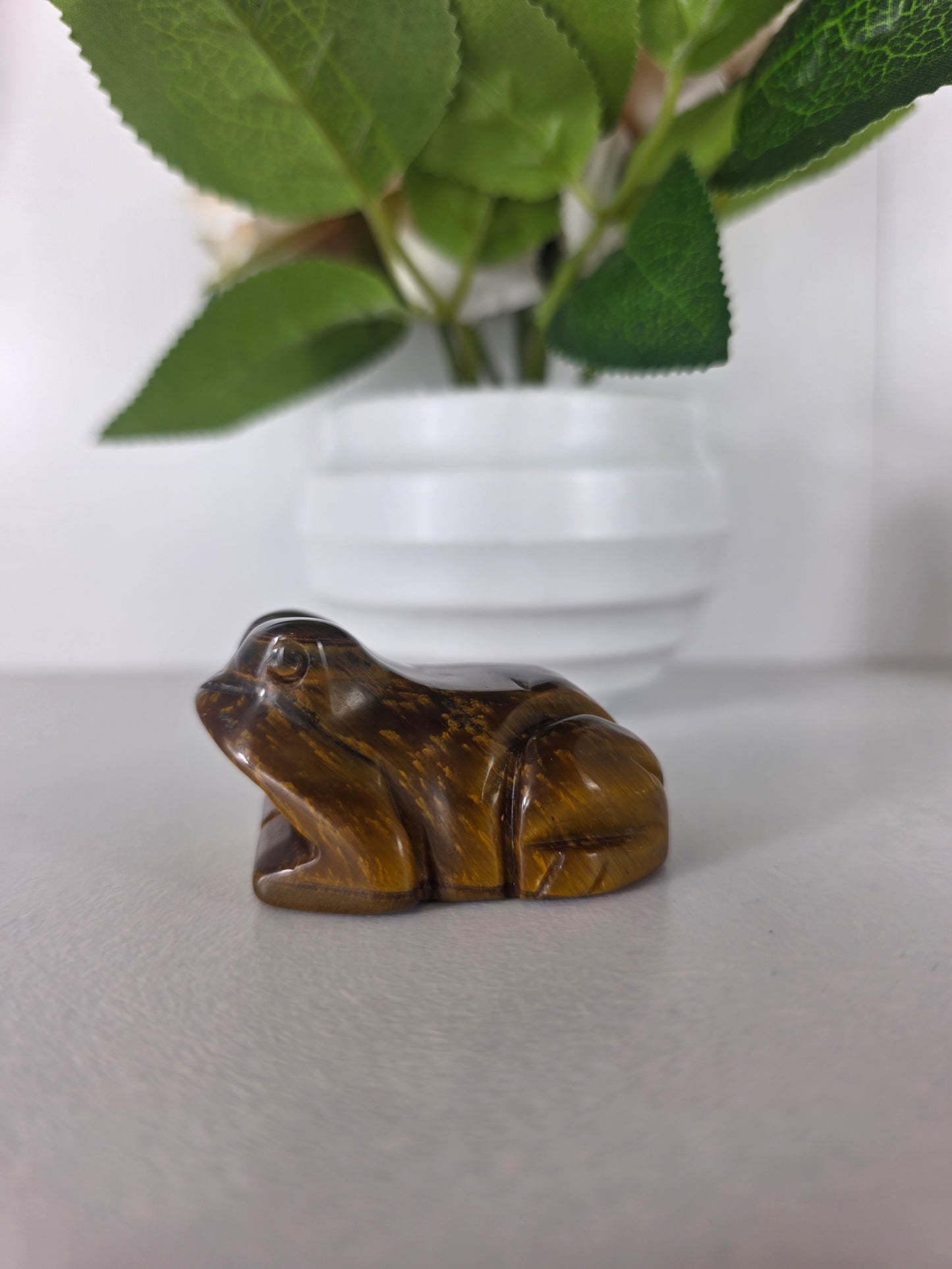 Tigers eye frog carving
