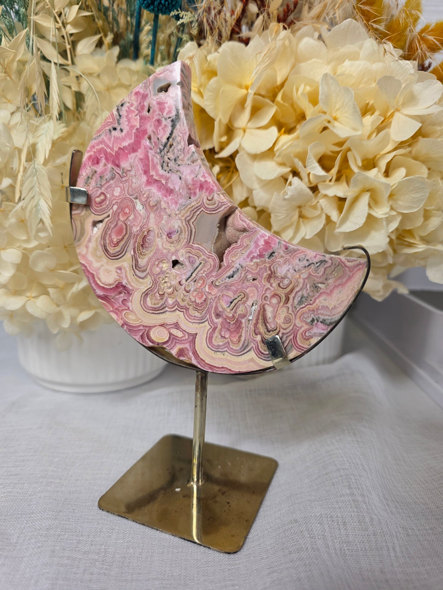 Rhodochrosite moon and stand