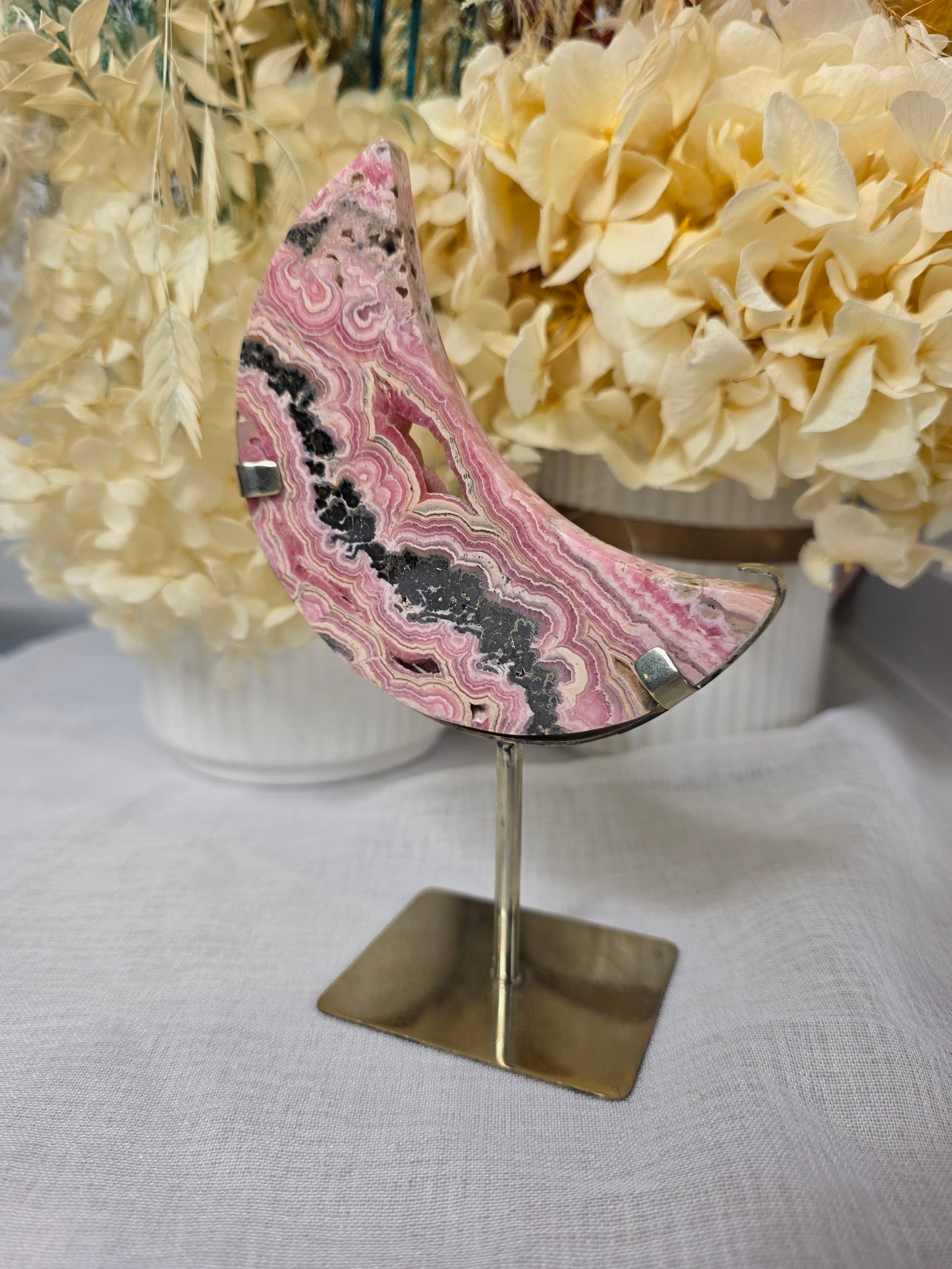 Rhodochrosite moon and stand