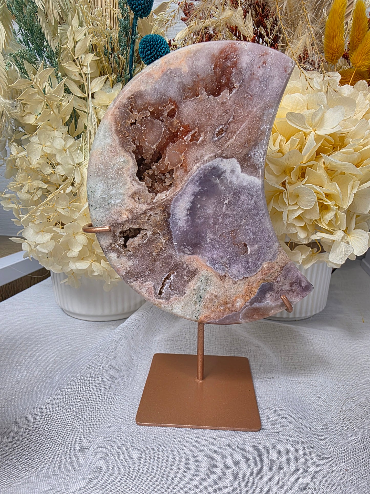 Pink Amethyst Moon and stand