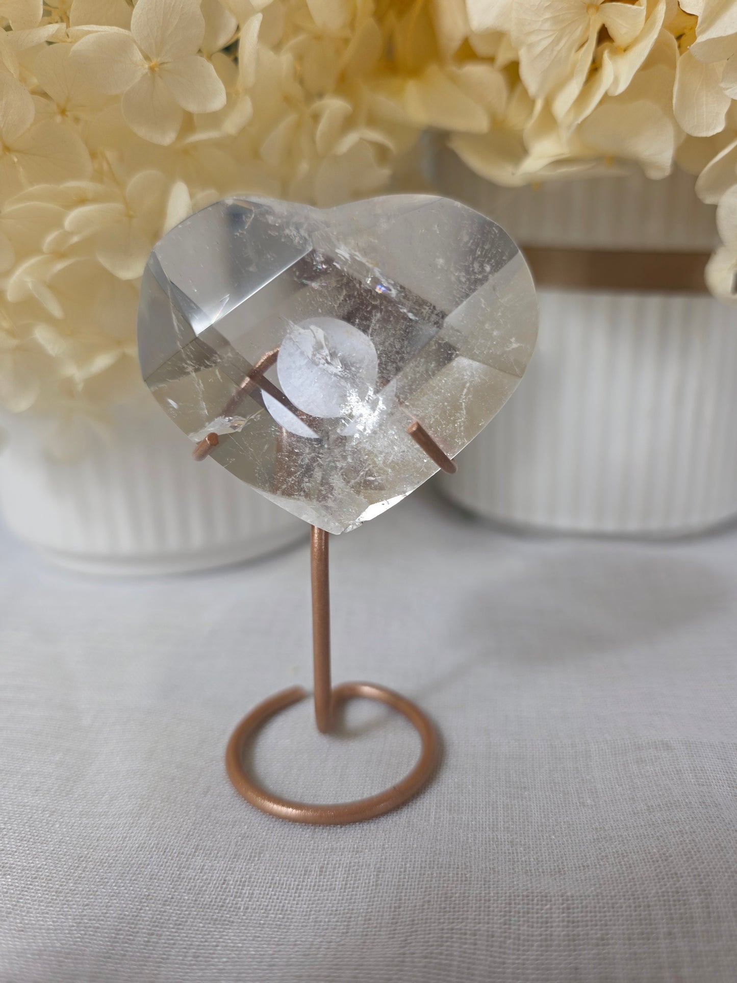 Brazilian Clear quartz faceted heart carving