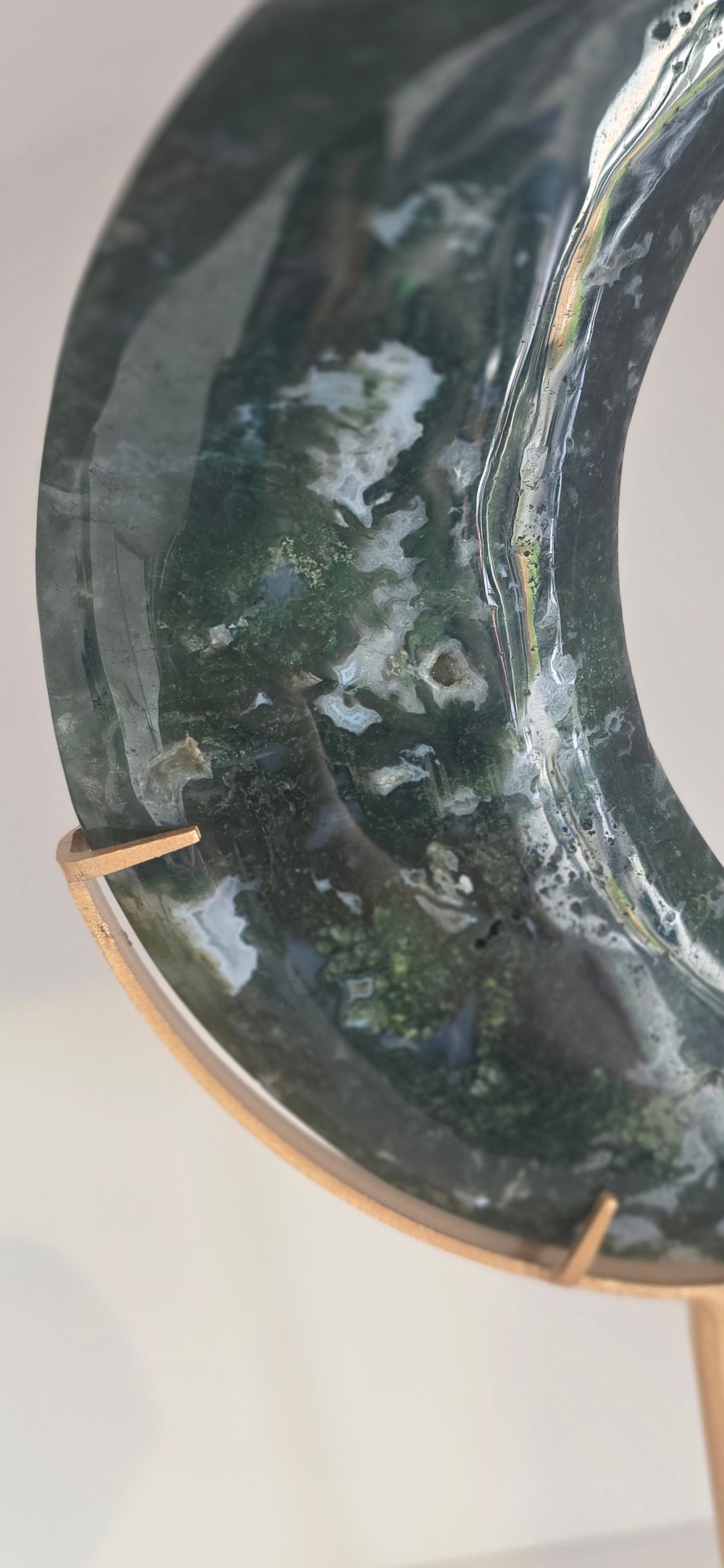 Moss Agate Moon on stand