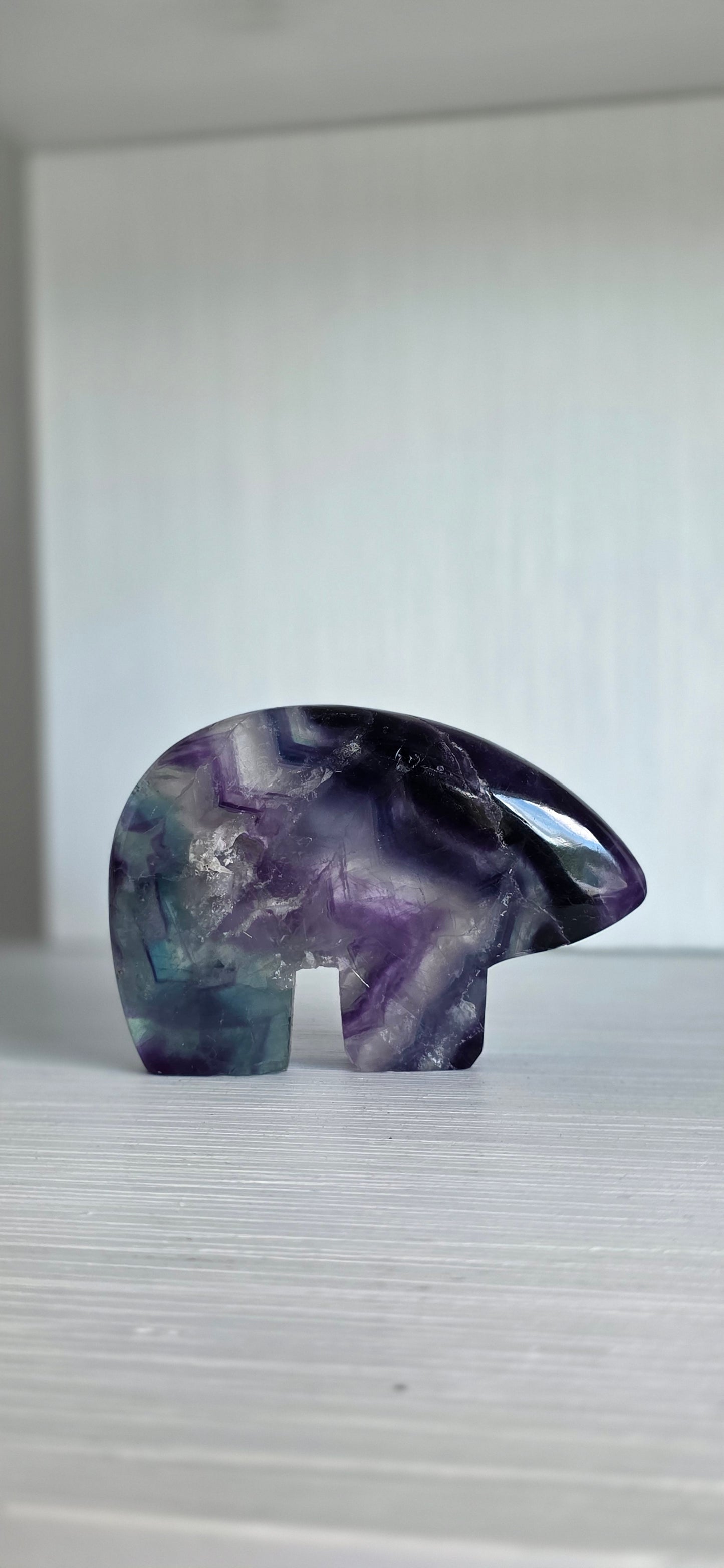 Rainbow Fluorite Zuni bear carving