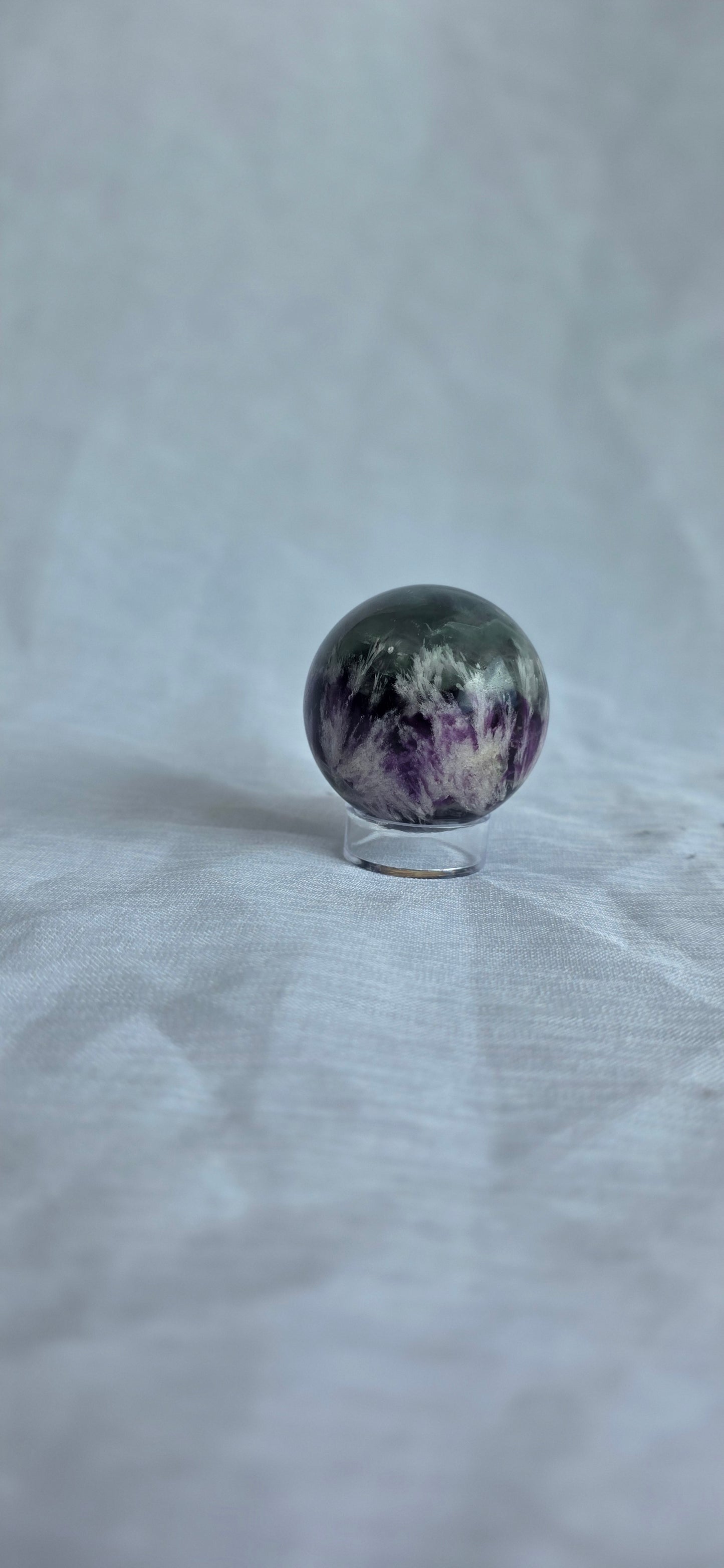 Feathered fluorite sphere