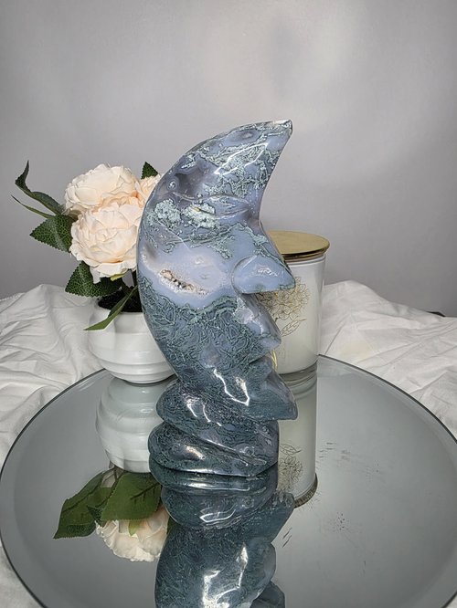 Moss Agate Moon Face