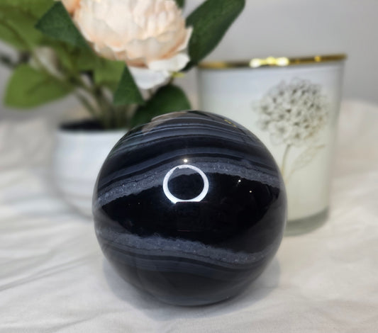 Black banded agate sphere