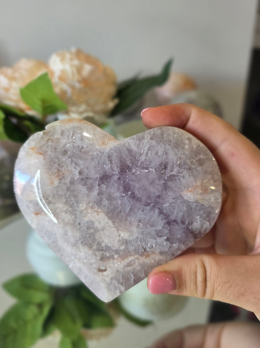 Pink Amethyst Flower Agate heart