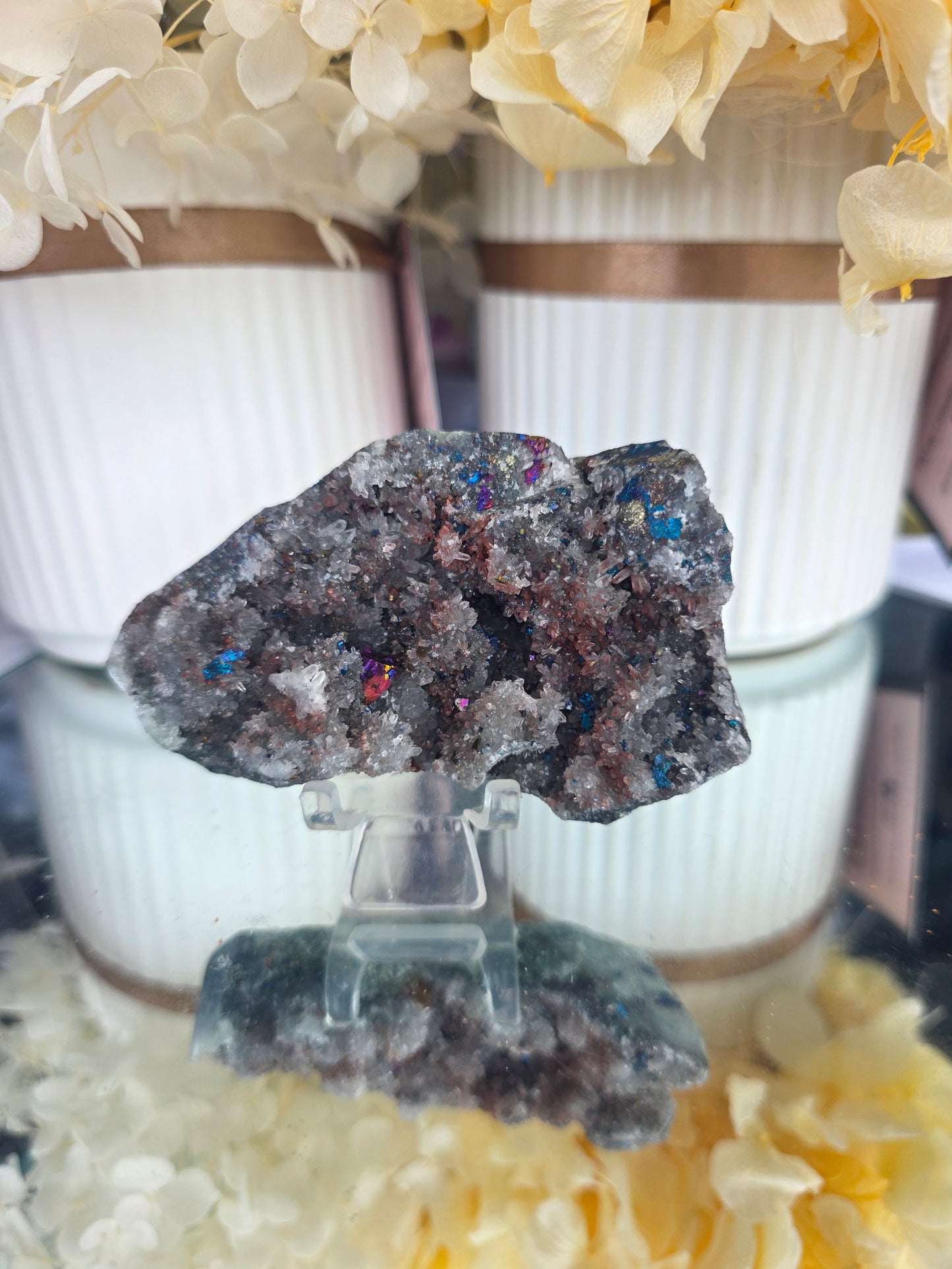 Rainbow Pyrite on Quartz