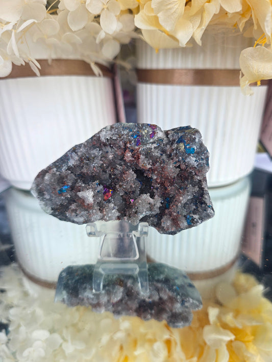 Rainbow Pyrite on Quartz