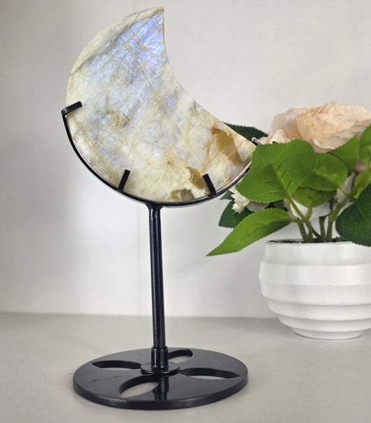Moonstone moon carving on stand