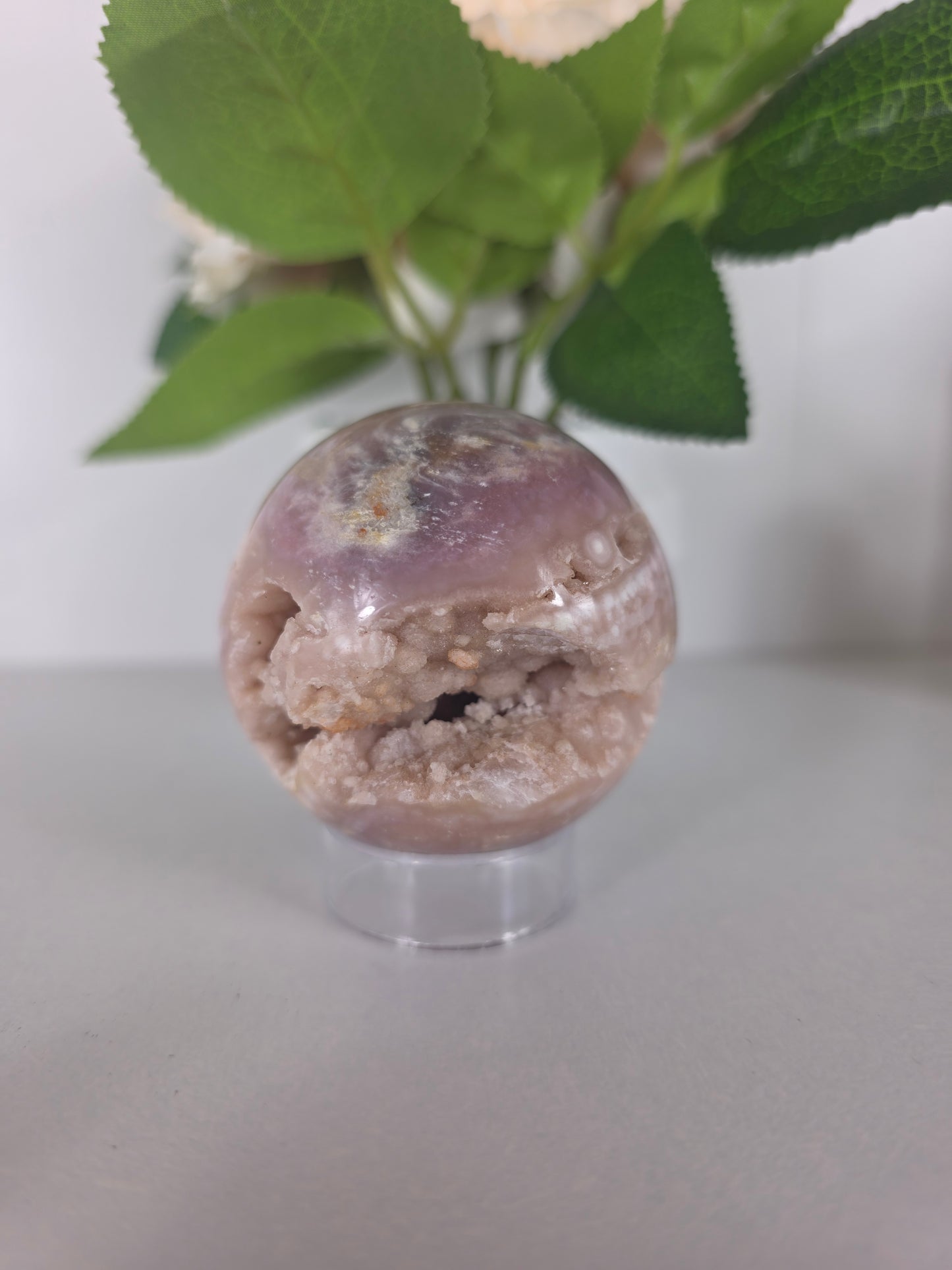 Pink Flower agate sphere