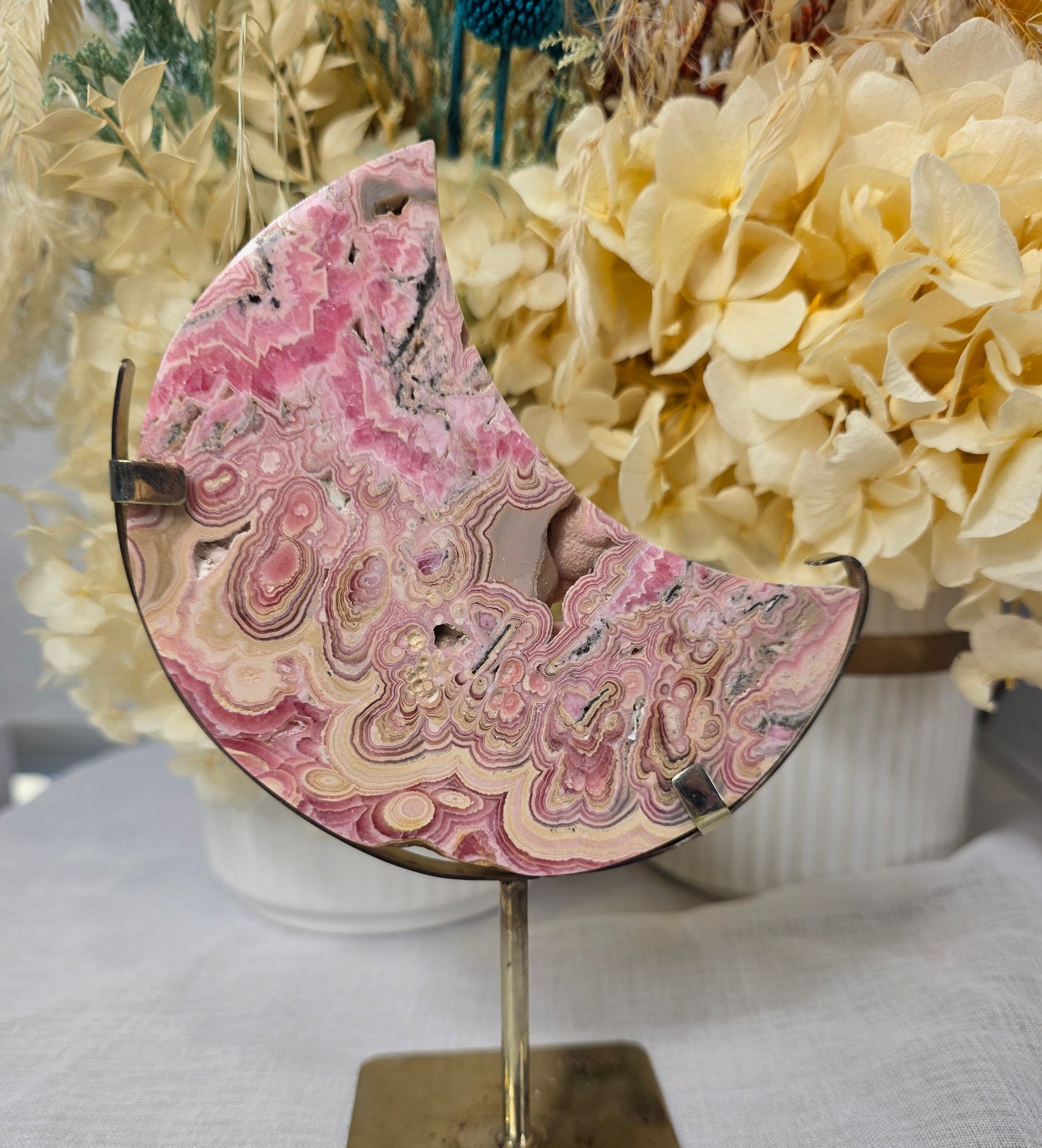 Rhodochrosite moon and stand