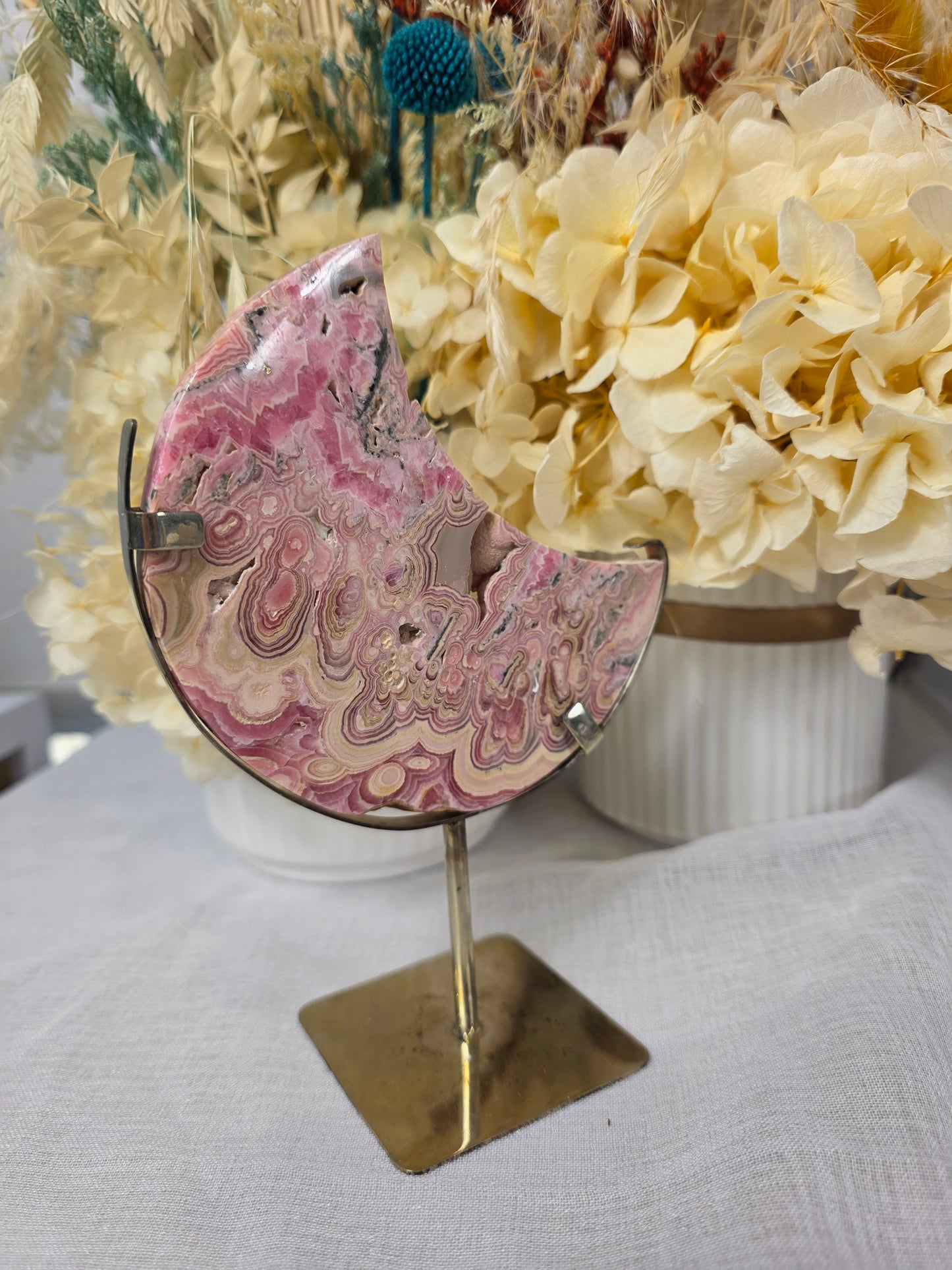 Rhodochrosite moon and stand