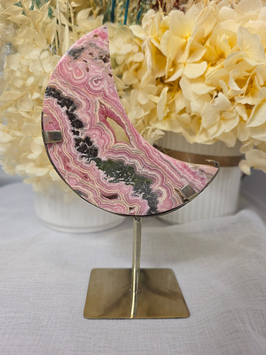 Rhodochrosite moon and stand