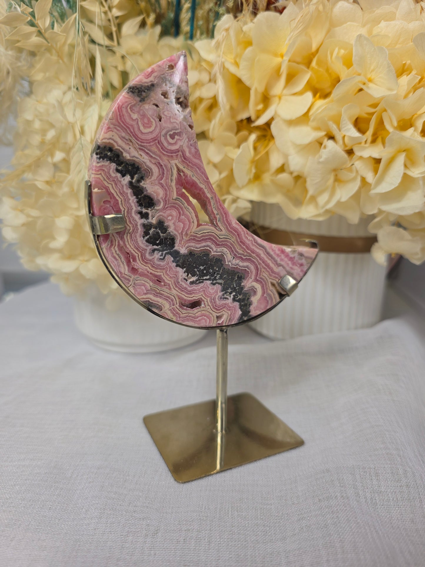 Rhodochrosite moon and stand