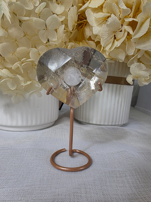 Brazilian Clear quartz faceted heart carving