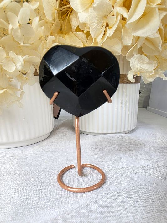 Brazilian black obsidian faceted heart carving
