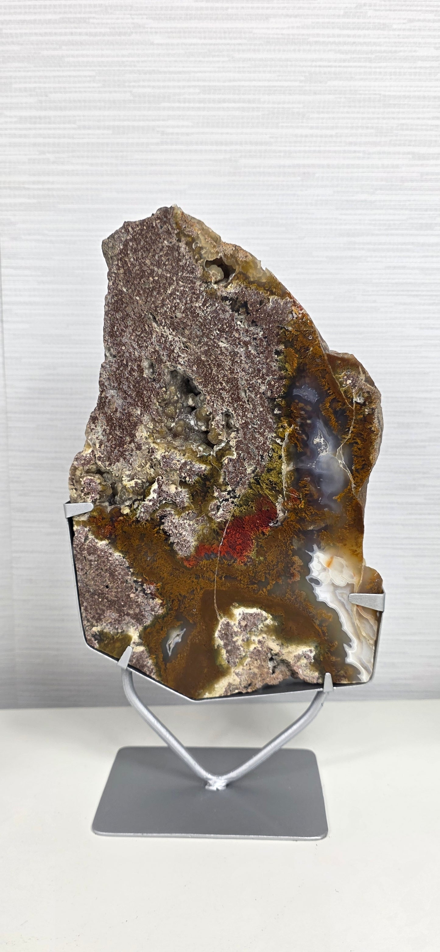 Scenic Moss Agate Slab and stand
