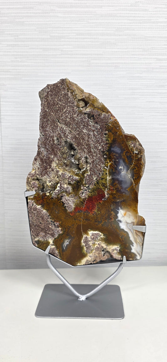 Scenic Moss Agate Slab and stand