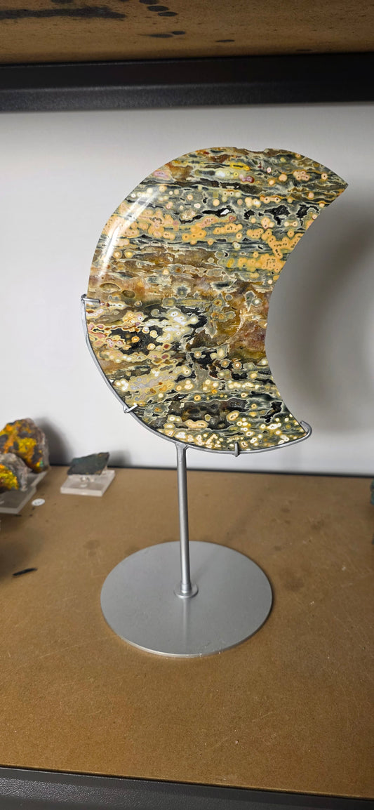 Orbicular Jasper Moon on stand