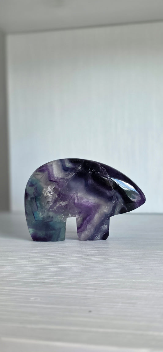 Rainbow Fluorite Zuni bear carving