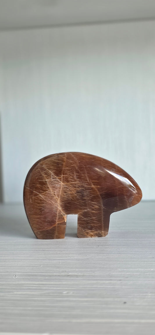 Rose Gold Moonstone Zuni bear carving