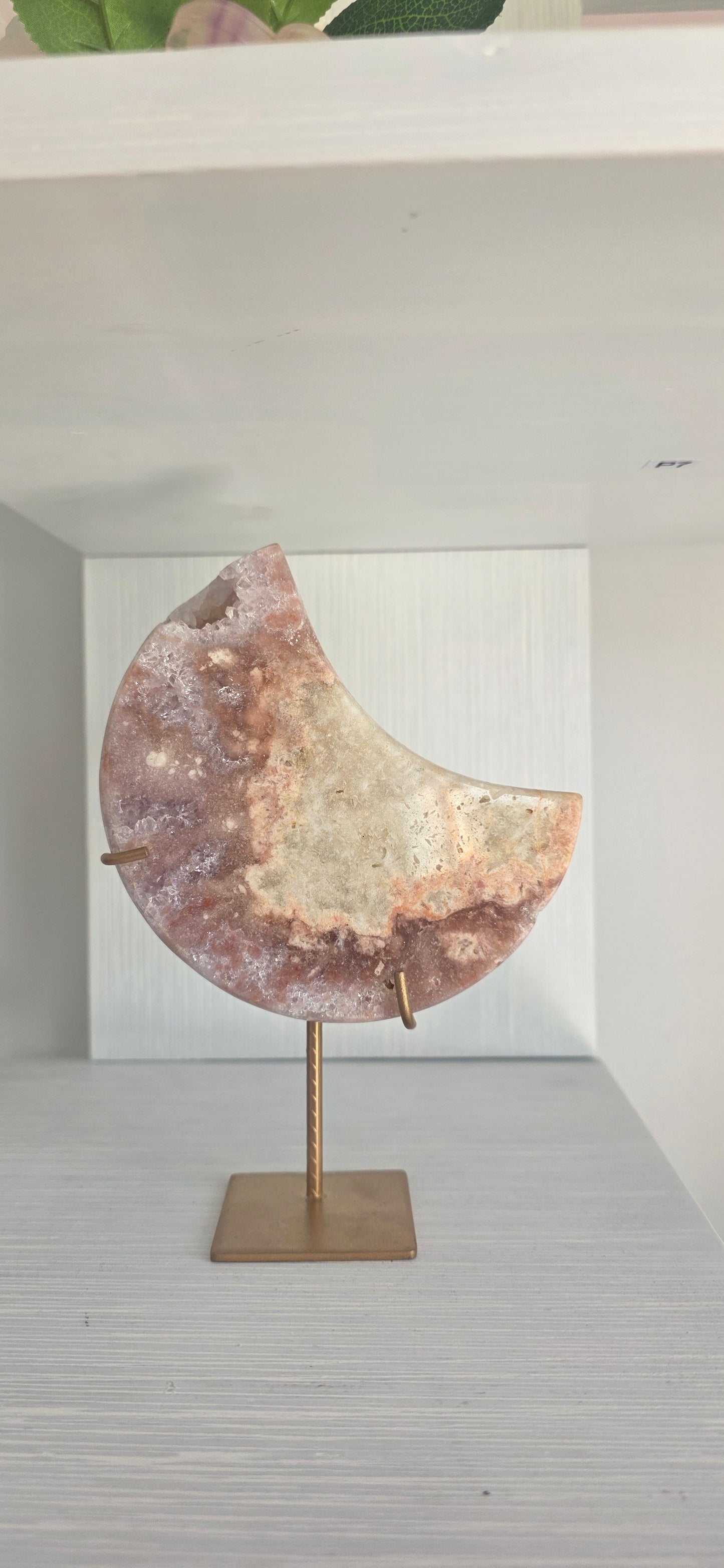 Brazilian Pink Amethyst Moon on stand