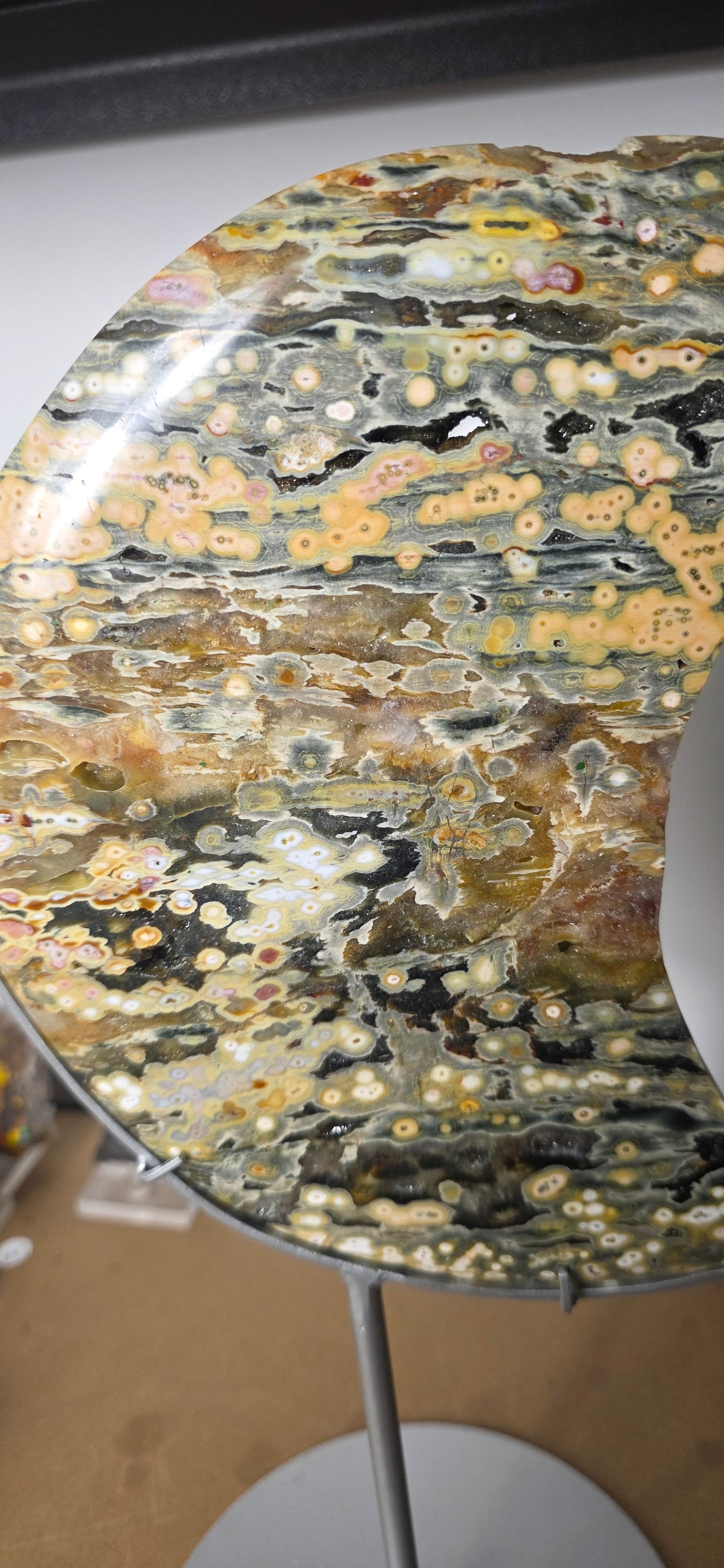 Orbicular Jasper Moon on stand