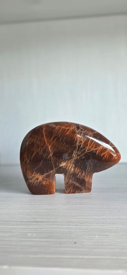 Rose Gold Moonstone Zuni bear carving