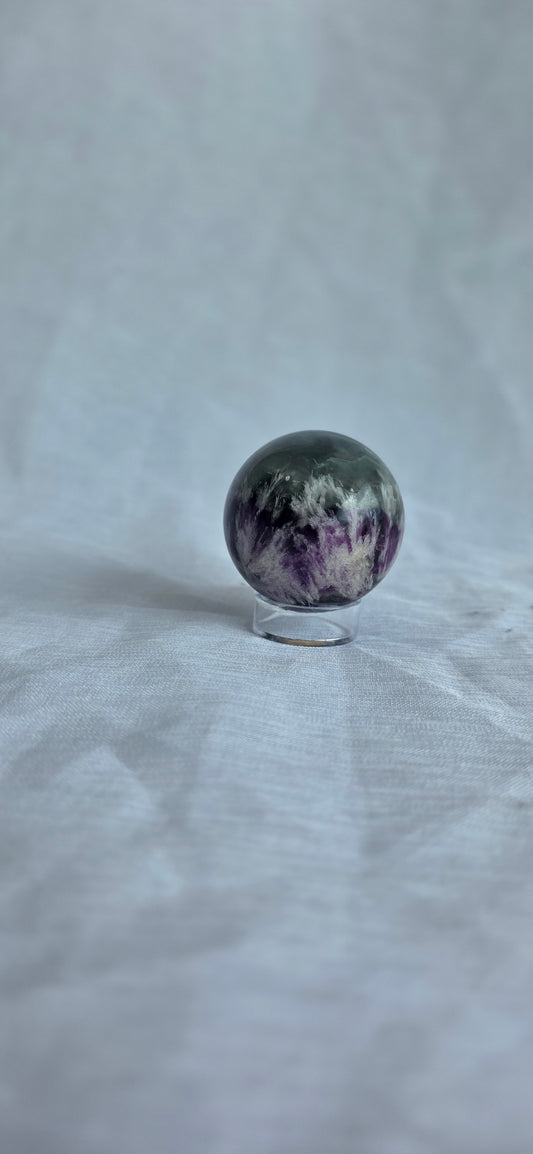 Feathered fluorite sphere