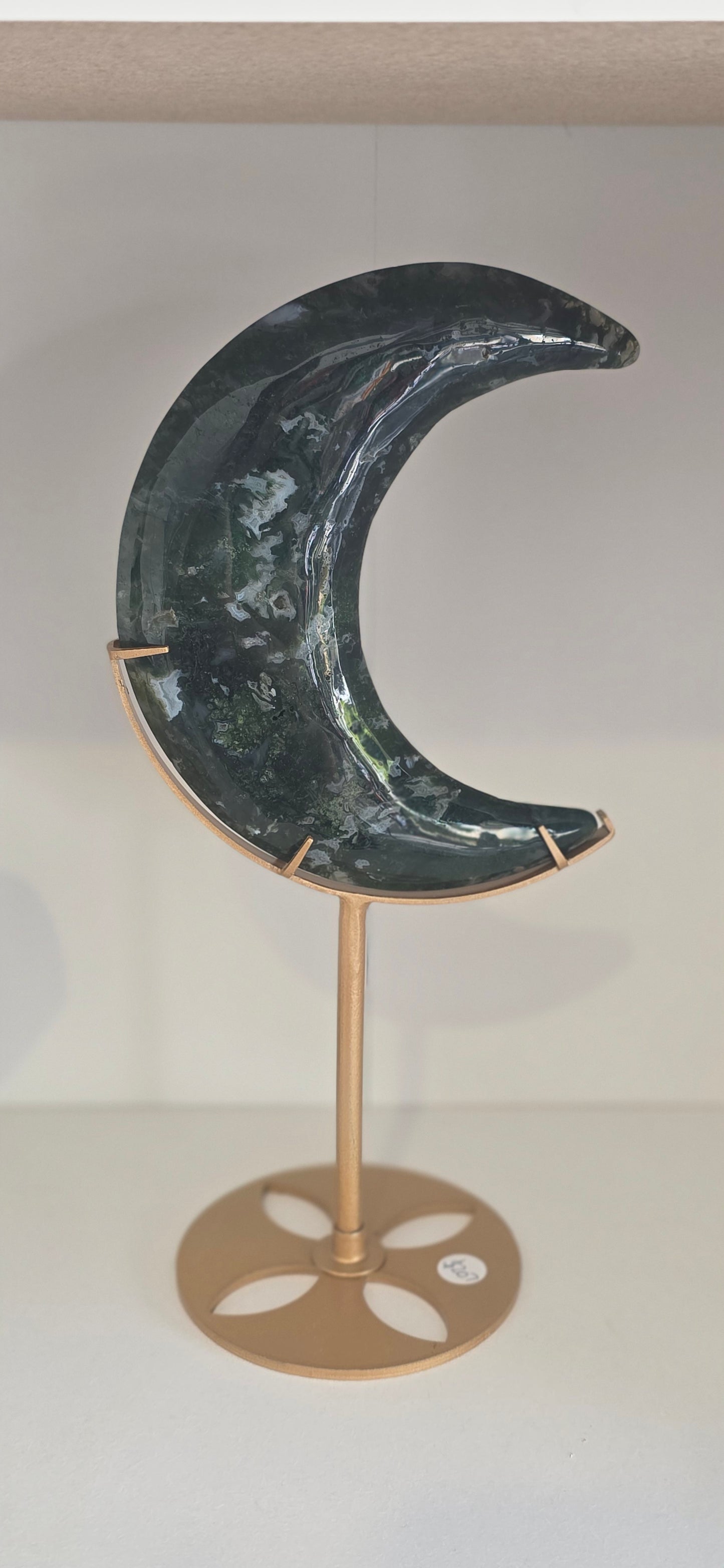 Moss Agate Moon on stand