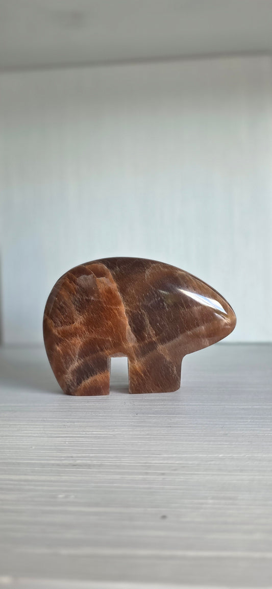 Rose Gold Moonstone Zuni bear carving